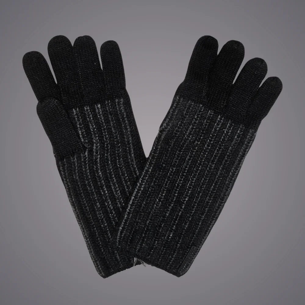 All Saints Gloves Black Charcoal Wool Blend Plaited Rib Gift Outdoor Grunge New